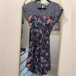 DR2 Navy and Coral Floral Mini Dress, XS
